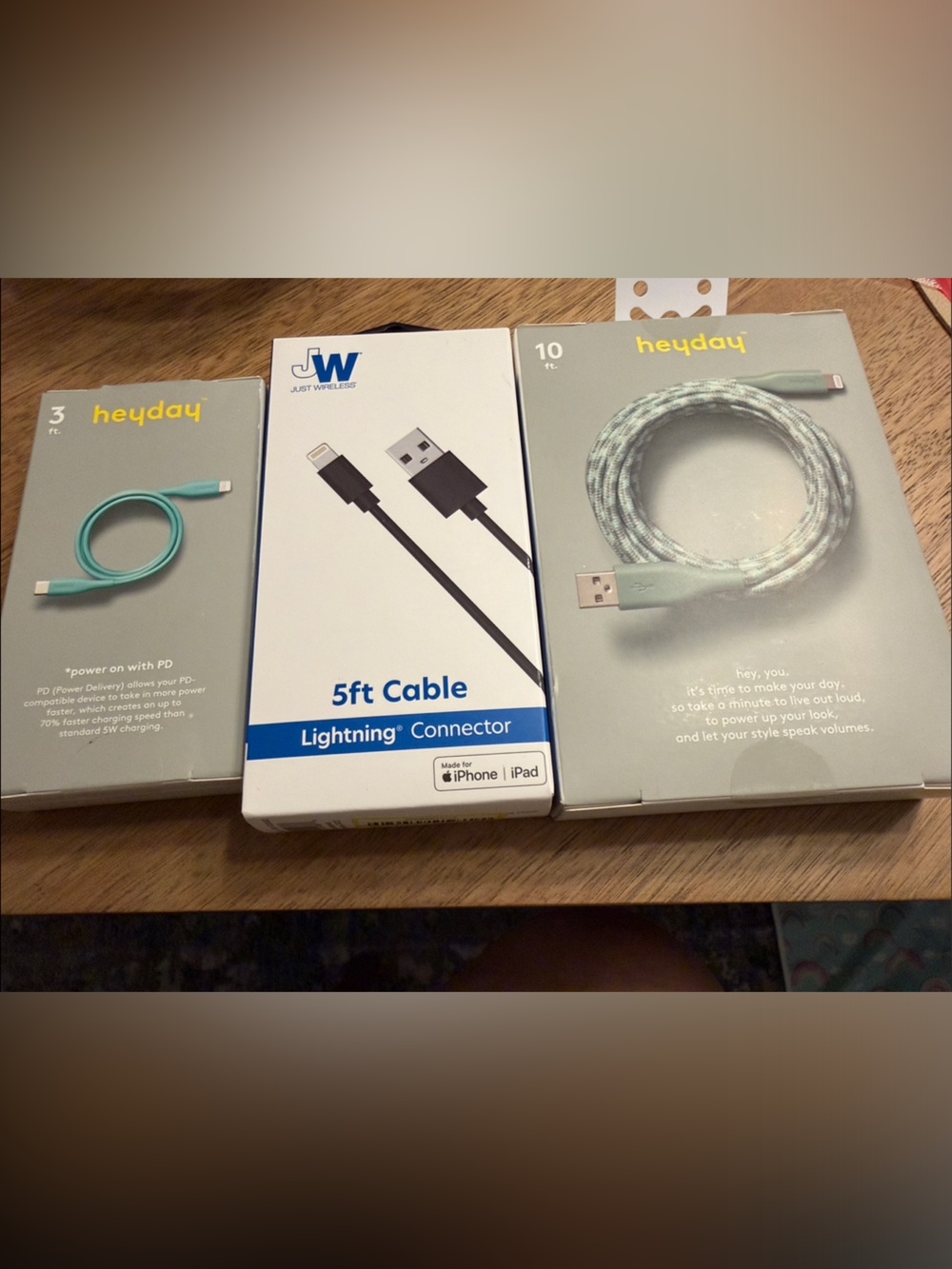 3 Mint-Green Braided & Solid Lightning Charging Cables - Assorted Lengths